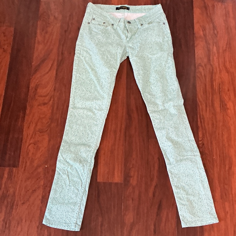 Levi's 524 Too Superlow Womens Mint Green Print Skinny Jeans Sz 28X32